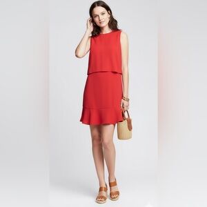 BANANA REPUBLIC Crepe Cut Out Dress bright red Size 6 TALL gold detail